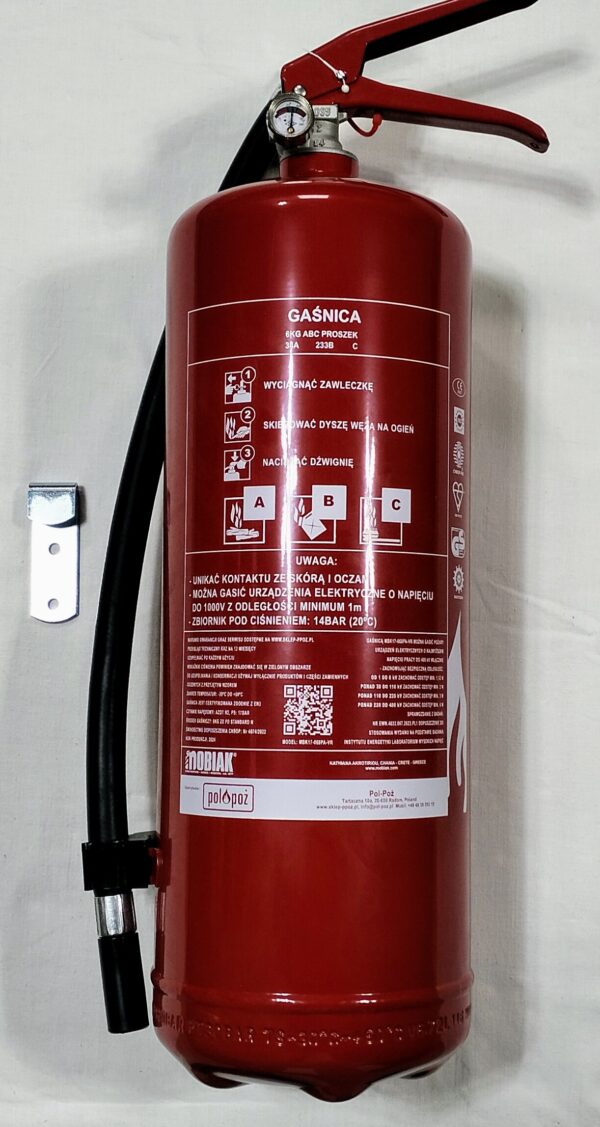 Gaśnica proszkowa 6 kg ABC + wieszak