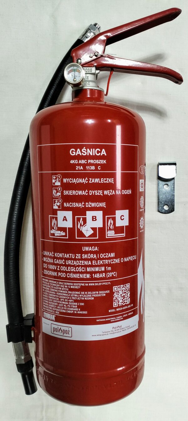 Gaśnica proszkowa 4 kg ABC ,+ wieszak